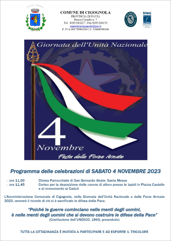 Giornata dell'unita' nazionale - festa delle forze armate 4 novembre