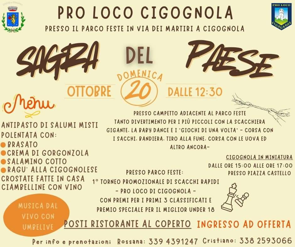 Sagra del Paese 20 ottobre 2024 e primo torneo promozionale di scacchi rapidi