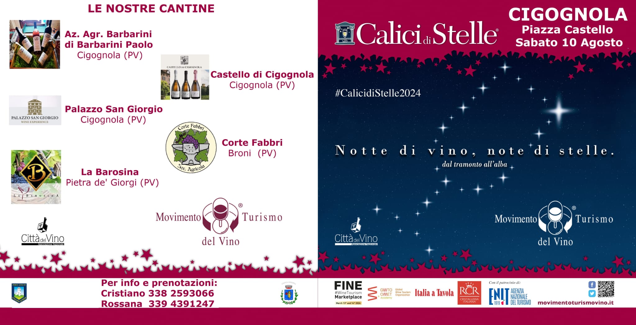 Calici di Stelle 10 agosto 2024 Piazza Castello dalle ore 20.00 con st